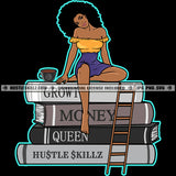 Boss Successful Woman Afro Puff Hairstyle Books Achievement's Tea Cup Logo Hustle Skillz SVG PNG JPG Vector Cut Files Silhouette Cricut