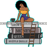 Boss Successful Woman Afro Puff Hairstyle Books Achievement's Tea Cup Logo Hustle Skillz SVG PNG JPG Vector Cut Files Silhouette Cricut