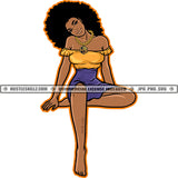 African American Lady Melanin Woman Curvy And Sexy Afro Puff Hairstyle Gold Chain Matching Outfit Logo Hustle Skillz SVG PNG JPG Vector Cut Files Silhouette Cricut