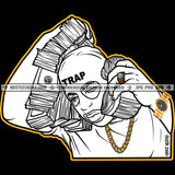 Black And White Design Hustle Trap Gangster Man Ski Mask Money Stacks Gold Watch Chain Ring Grind Hustler Logo Hustle Skillz SVG PNG JPG Vector Cut Files Silhouette Cricut