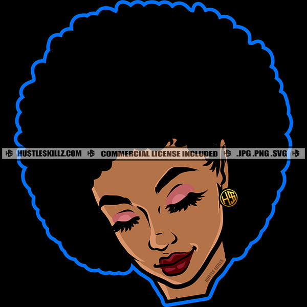 African American Lady Afro Puff Hairstyle Hustler Earring Logo Hustle Skillz SVG PNG JPG Vector Cut Files Silhouette Cricut