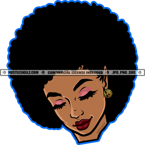 African American Lady Afro Puff Hairstyle Hustler Earring Logo Hustle Skillz SVG PNG JPG Vector Cut Files Silhouette Cricut