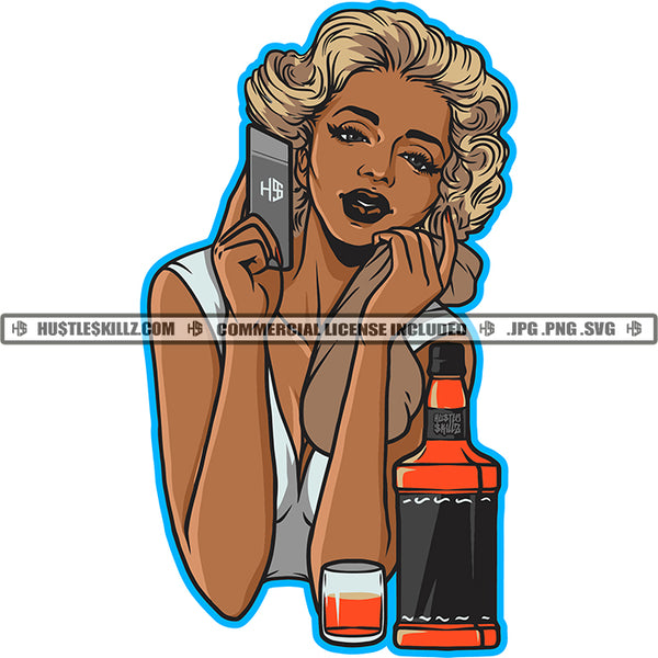 Melanin Woman Element Wine Bottle Glass Hustler Phone Black Girl Logo Hustle Skillz SVG PNG JPG Vector Cut Files Silhouette Cricut