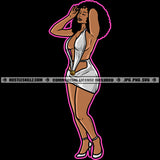 Melanin Woman Afro Puff Hairstyle Matching Outfit Fit Figure Curvy And Sexy Logo Hustle Skillz SVG PNG JPG Vector Cut Files Silhouette Cricut