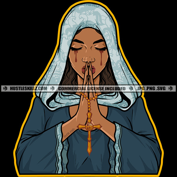 Woman Bleeding Tears Blood Hands Praying Pray Faith Fingernails Hope God Catholic Logo Hustle Skillz SVG PNG JPG Vector Cut Files Silhouette Cricut