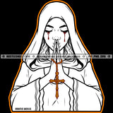 Melanin Woman Bleeding Tears Blood Black And White Design Hands Praying Pray Faith Hope God Catholic Logo Hustle Skillz SVG PNG JPG Vector Cut Files Silhouette Cricut