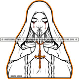 Melanin Woman Bleeding Tears Blood Black And White Design Hands Praying Pray Faith Hope God Catholic Logo Hustle Skillz SVG PNG JPG Vector Cut Files Silhouette Cricut