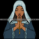 Nubian Woman Hands Praying Cross Pray Faith Hope God Catholic Logo Hustle Skillz SVG PNG JPG Vector Cut Files Silhouette Cricut