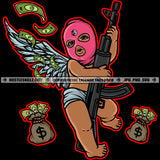 Gangster Angel Face Mask Money Stacks Rifle Gun Protection Weapon Hustler Grinding Logo Hustle Skillz SVG PNG JPG Vector Cut Files Silhouette Cricut