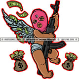 Gangster Angel Face Mask Money Stacks Rifle Gun Protection Weapon Hustler Grinding Logo Hustle Skillz SVG PNG JPG Vector Cut Files Silhouette Cricut