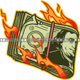 Money Cash Dollar Bills Fire Hustling Logo Hustle Skillz SVG PNG JPG Vector Cut Files Silhouette Cricut