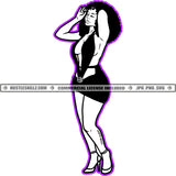 Nubian Woman Afro Puff Hairstyle Black And White Design Matching Outfit Fit Figure Curvy And Sexy Logo Hustle Skillz SVG PNG JPG Vector Cut Files Silhouette Cricut