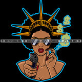 Melanin Woman Statue Liberty Justice Money Sunglass Gun Afro Hairstyle Hustler Cannabis Smoking Blunt Marijuana Weed leaf Logo Hustle Skillz SVG PNG JPG Vector Cut Files Silhouette Cricut