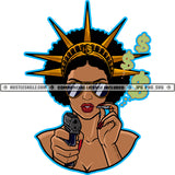 Melanin Woman Statue Liberty Justice Money Sunglass Gun Afro Hairstyle Hustler Cannabis Smoking Blunt Marijuana Weed leaf Logo Hustle Skillz SVG PNG JPG Vector Cut Files Silhouette Cricut