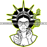 Nubian Woman Black And White Design Statue Liberty Dollar Sunglass Gun Afro Hairstyle Hustler Cannabis Smoking Blunt Marijuana Weed leaf Logo Hustle Skillz SVG PNG JPG Vector Cut Files Silhouette Cricut