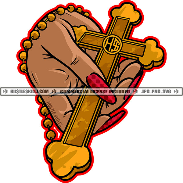 Praying Melanin Woman Hands Hustler Cross Symbol Catholic Christian Religion Illustration Logo Hustle Skillz SVG PNG JPG Vector Cut Files Silhouette Cricut