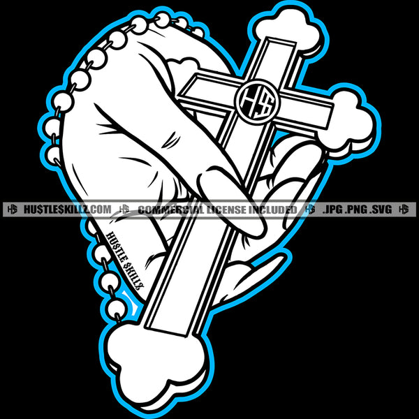 Woman Praying Hands Hustler Cross Black And White Design Symbol Catholic Christian Religion Illustration Logo Hustle Skillz SVG PNG JPG Vector Cut Files Silhouette Cricut