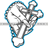 Woman Praying Hands Hustler Cross Black And White Design Symbol Catholic Christian Religion Illustration Logo Hustle Skillz SVG PNG JPG Vector Cut Files Silhouette Cricut