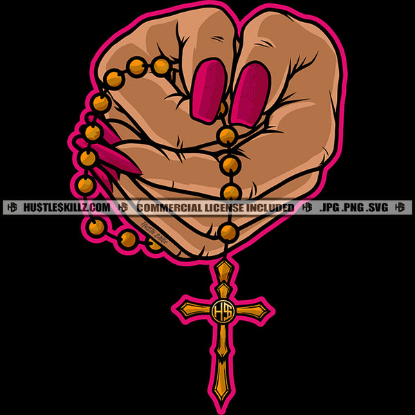 Woman Hands Praying Hustler Cross Symbol Catholic Christian Religion Hope Faith Illustration Logo Hustle Skillz SVG PNG JPG Vector Cut Files Silhouette Cricut