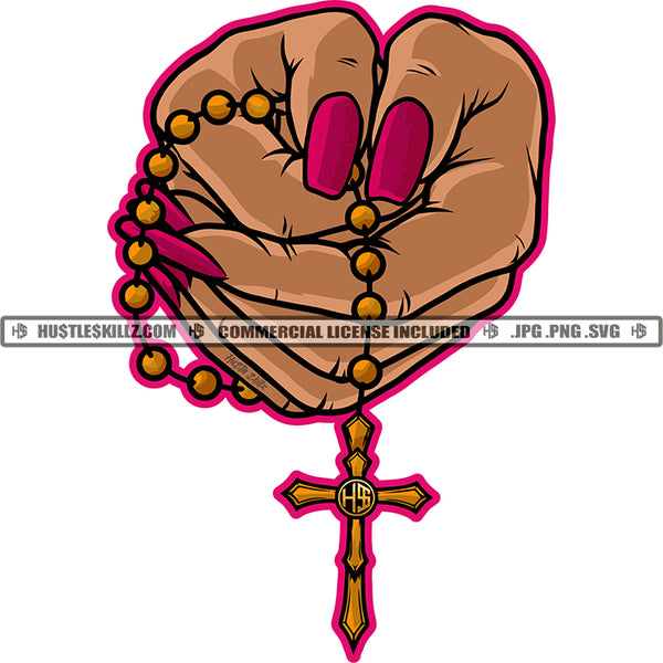 Woman Hands Praying Hustler Cross Symbol Catholic Christian Religion Hope Faith Illustration Logo Hustle Skillz SVG PNG JPG Vector Cut Files Silhouette Cricut