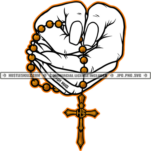 Woman Black And White Design Hands Praying Hustler Cross Symbol Catholic Christian Religion Hope Faith Illustration Logo Hustle Skillz SVG PNG JPG Vector Cut Files Silhouette Cricut