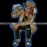 Young Man Gangsta Hoodie Baseball Cap Hat Jeans Cash Thug Bank Art Grind Hustling Hustler Gold Chain Logo Hustle Skillz SVG PNG JPG Vector Cut Files Silhouette Cricut