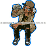 Young Man Gangsta Hoodie Baseball Cap Hat Jeans Cash Thug Bank Art Grind Hustling Hustler Gold Chain Logo Hustle Skillz SVG PNG JPG Vector Cut Files Silhouette Cricut