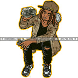 Gangsta Young Man Hoodie Baseball Cap Hat Jeans Cash Thug Bank Art Grind Hustling Hustler Logo Hustle Skillz SVG PNG JPG Vector Cut Files Silhouette Cricut