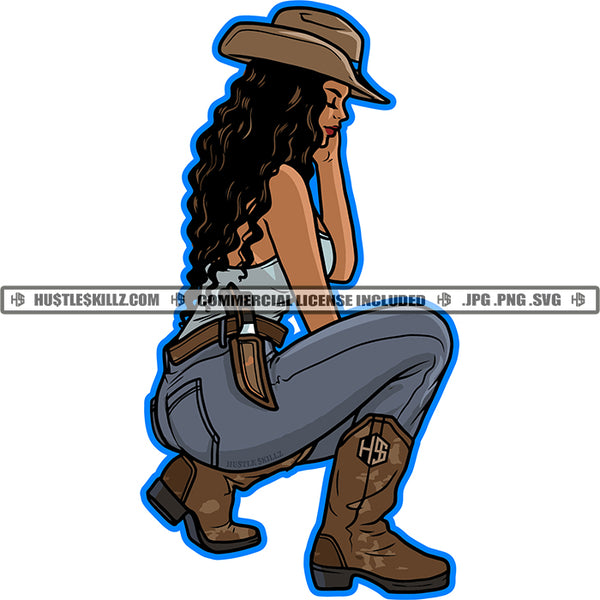 Gangster Sexy Melanin Woman Twerking Long Wave Hairstyle Baseball Cap Hat Grind Hustle Grinding Dope Girl Hustling Hustler Logo Hustle Skillz SVG PNG JPG Vector Cut Files Silhouette Cricut