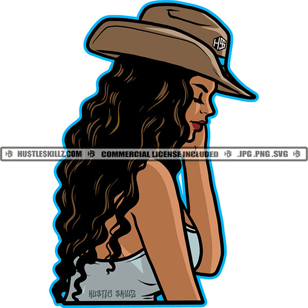 Melanin Woman Twerking Long Wave Hairstyle Baseball Cap Hat Grind Hustling Hustler Logo Hustle Skillz SVG PNG JPG Vector Cut Files Silhouette Cricut