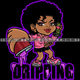 Dripping Black Gangster Woman Afro Puff Hairstyle Purple Juice Cup Cash Money Graphic Cartoon Hustle Skillz SVG PNG JPG Vector Cutting Cricut Silhouette