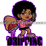 Dripping Black Gangster Woman Afro Puff Hairstyle Purple Juice Cup Cash Money Graphic Cartoon Hustle Skillz SVG PNG JPG Vector Cutting Cricut Silhouette