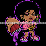 Melanin Woman Afro Puff Hairstyle Purple Juice Cup Cash Money Graphic Cartoon Hustle Skillz SVG PNG JPG Vector Cutting Cricut Silhouette