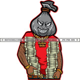 Gangster Money Bag Man Head Dollar Stacks Cash Evil Smile No Eyes Grind Hustler Hustle Skillz SVG PNG JPG Vector Cutting Cricut Silhouette