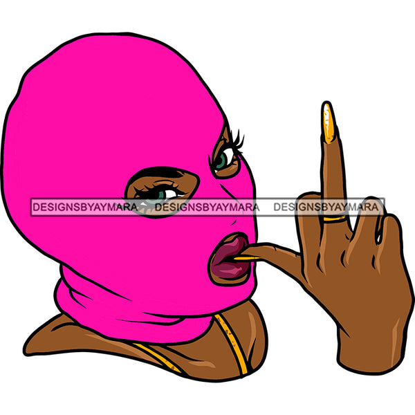 Gangster Pretty Woman Pink Ski Mask Middle Finger Gangsta Dope Hustling Hustler Logo Hustle Skillz SVG PNG JPG Vector Cut Files Silhouette Cricut