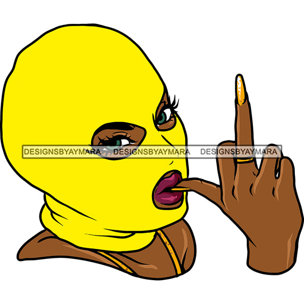 Gangster Pretty Woman Yellow Ski Mask Middle Finger Gangsta Dope Hustling Hustler Logo Hustle Skillz SVG PNG JPG Vector Cut Files Silhouette Cricut