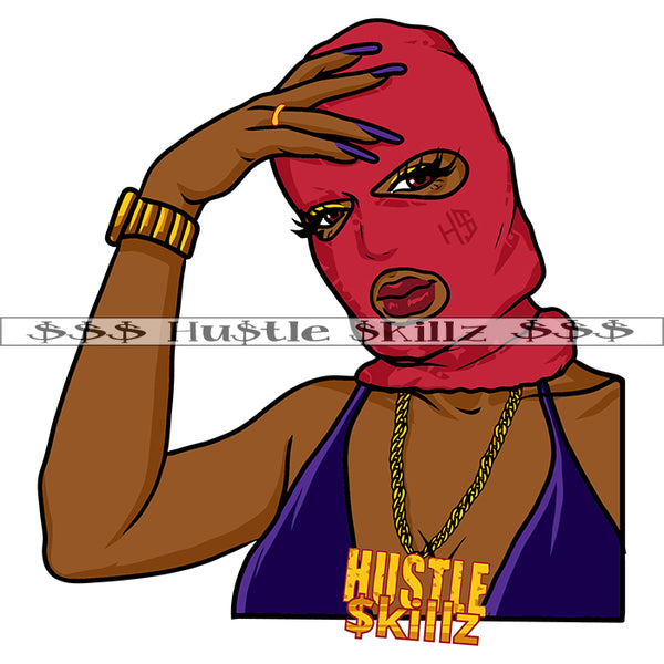 Gangster Woman Wearing Ski Mask Gold Chain Gangsta Ghetto Dope Street Girl Hustle Skillz Dope Hustler Hustling Designs For Products SVG PNG JPG EPS Cut Cutting