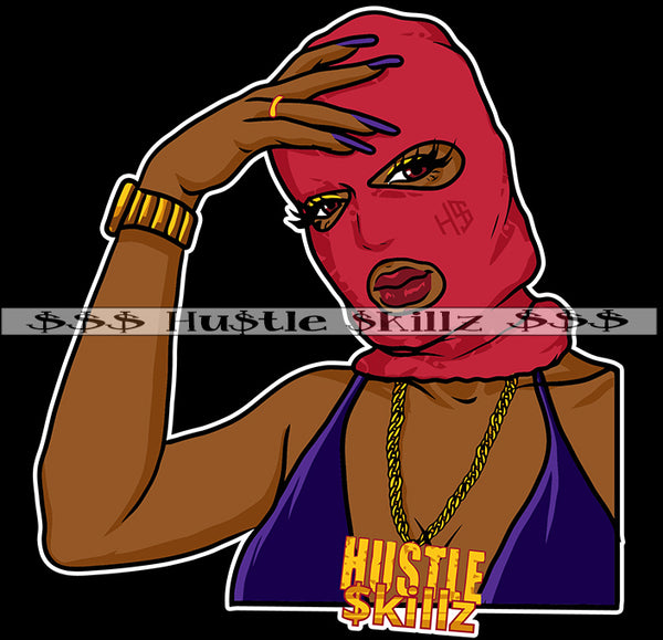 Gangster Woman Wearing Ski Mask Gold Chain Gangsta Ghetto Dope Street Girl Hustle Skillz Dope Hustler Hustling Designs For Products SVG PNG JPG EPS Cut Cutting