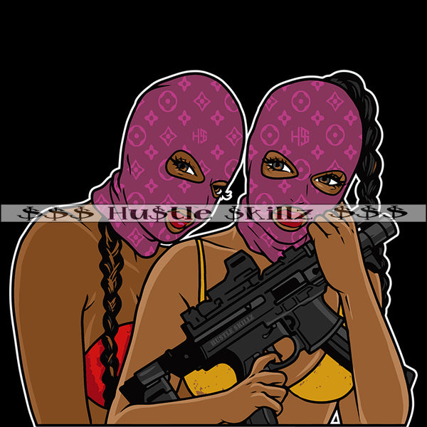 Gangster Women Wearing LV Ski Mask Best Friend Buddy Gun Dope Gangsta Street Ghetto Girls Hustle Skillz Dope Hustler Hustling Designs For Products SVG PNG JPG EPS Cut Cutting