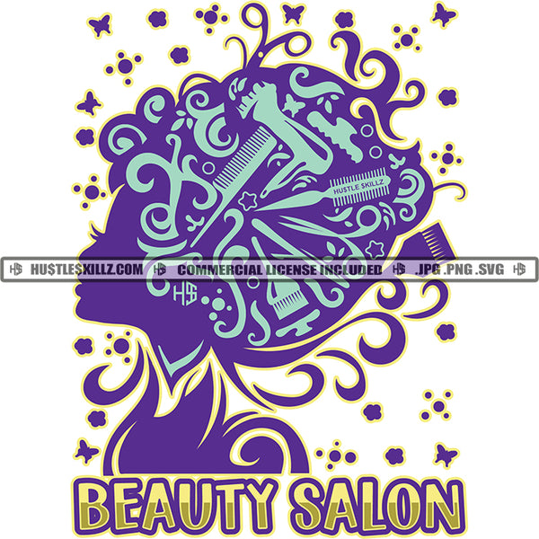 Beauty Salon Fashion Equipment Care Style Professional Haircut Logo Hustle Skillz SVG PNG JPG Vector Cut Files Silhouette Cricut