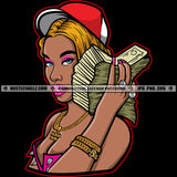 Ghetto Woman Money Stacks Blonde Hair Baseball Cap Hustler Gangster Logo Hustle Skillz SVG PNG JPG Vector Cut  Files Silhouette Cricut