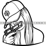 Gangster Woman Kissing Hand Gun Baseball Hat Hustler Grind Logos Black And White Designs Hustle Skillz SVG PNG JPG Vector Cutting Files Silhouette Cricut