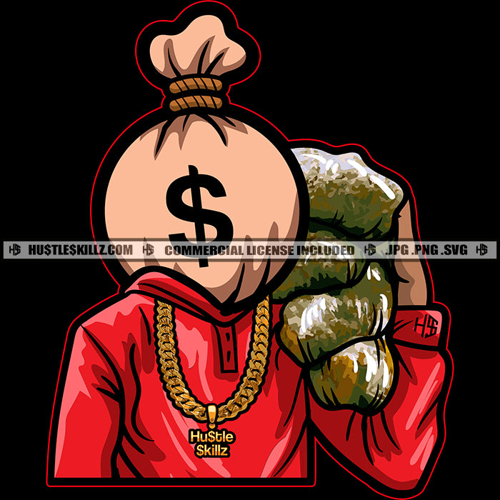 Money Bag Man Head Bag Cannabis Dope Hustler Gangster Logo Hustle Skil 