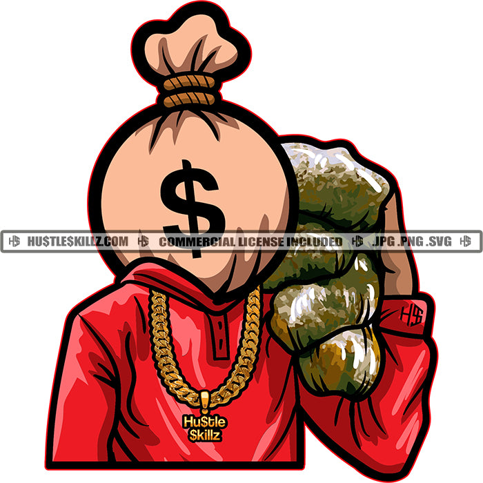 Money Bag Man Head Bag Cannabis Dope Hustler Gangster Logo Hustle Skil ...