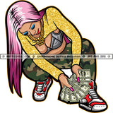 Ghetto Street Girl Bragging Money Stacks Pink Hair Hustler Gangster Logo Hustle Skillz SVG PNG JPG Vector Cut  Files Silhouette Cricut