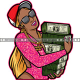 Sexy Woman Carrying Money Stacks Baseball Hat Blonde Hair Hustle Skillz SVG PNG JPG Vector Cut Files Silhouette Cricut