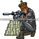 Gangster Queen Carrying Riffle Money Stacks Hustler Logo Hustle Skillz SVG PNG JPG Vector Cut  Files Silhouette Cricut