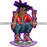 Gangster Black Man Locs Dreads Hair Middle Finger Money Cash Ghetto Thug Dope Boy Watch Sunglass Gold Chain Logo Hustle Skillz SVG PNG JPG Vector Cut Files Silhouette Cricut