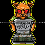 Gangster Scarface Cat Character Smoking Blunt Hustle Addicts Red Eyes Money Case Gun Cannabis Smoking Blunt Marijuana Weed leaf Logo Hustle Skillz SVG PNG JPG Vector Cut Files Silhouette Cricut