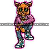 Gangster Scarface Cat Cool Style Purple Jacket Blue Jeans Sitting  Gold Chain Dollar Sign Watch Logo Hustle Skillz SVG PNG JPG Vector Cut Files Silhouette Cricut